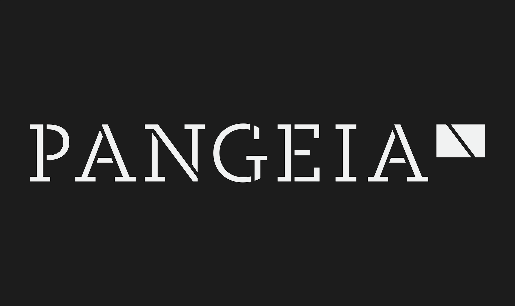 Logotipo da PANGEIA em branco com um fundo preto.